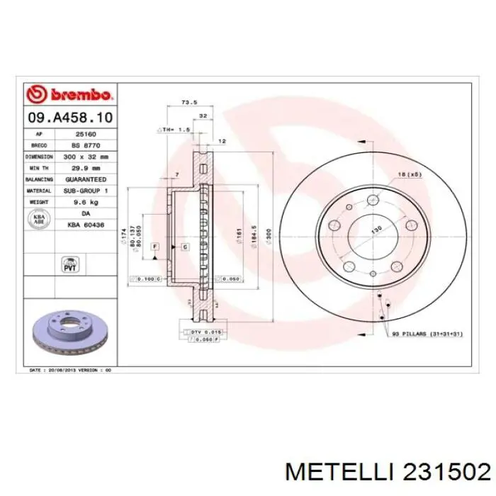 23-1502 Metelli disco de freno trasero