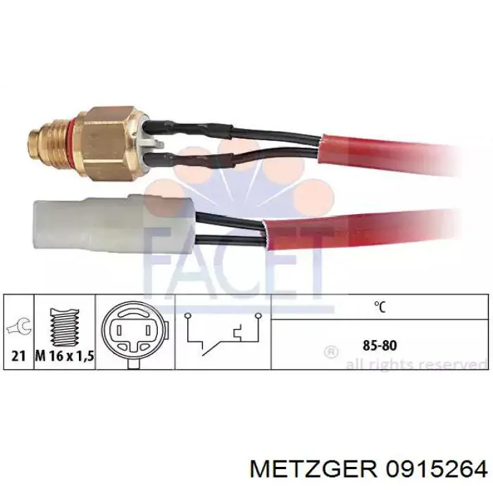 0915264 Metzger sensor, temperatura del refrigerante (encendido el ventilador del radiador)