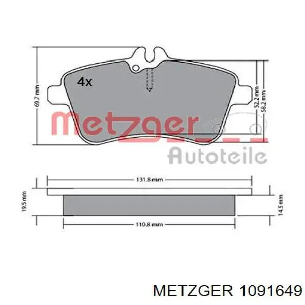 109-1649 Metzger conjunto de muelles almohadilla discos delanteros