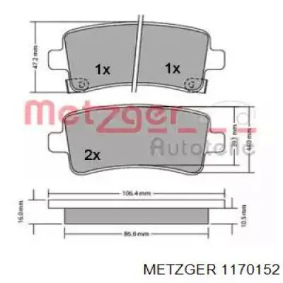 1170152 Metzger pastillas de freno traseras