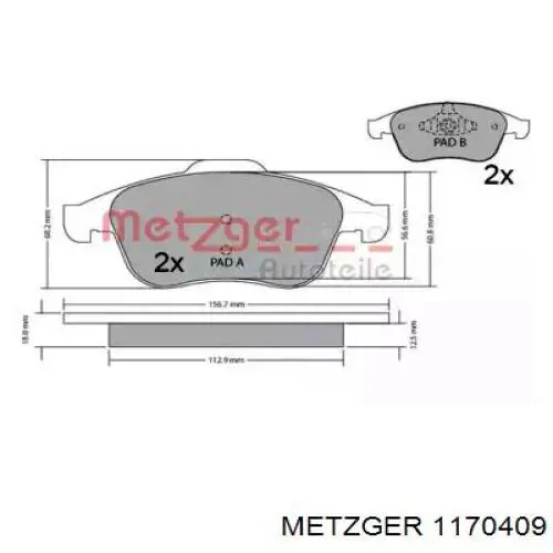 1170409 Metzger pastillas de freno delanteras