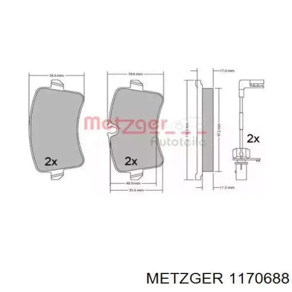 1170688 Metzger pastillas de freno traseras