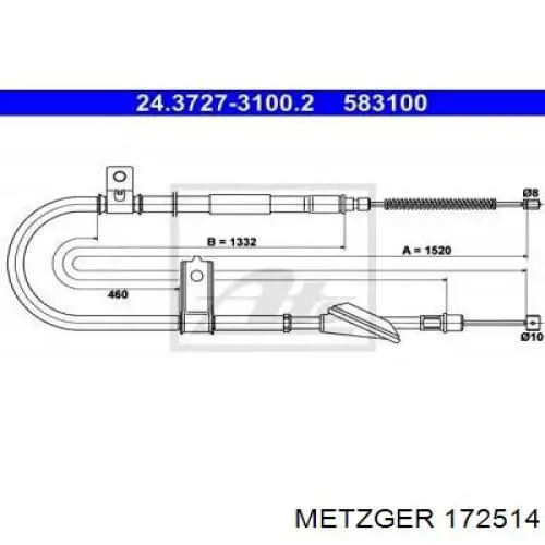 Cable de freno de mano trasero derecho 2001047 Beca Cables