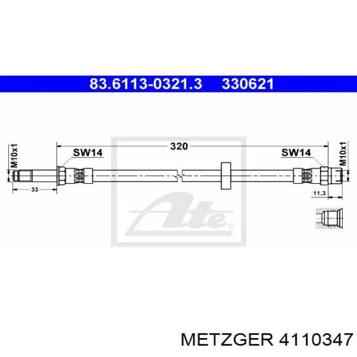 4110347 Metzger latiguillo de freno delantero