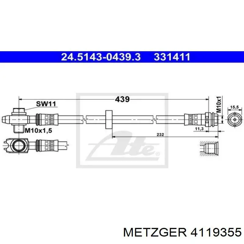 1J0614750 VAG Manguera de freno trasero derecho