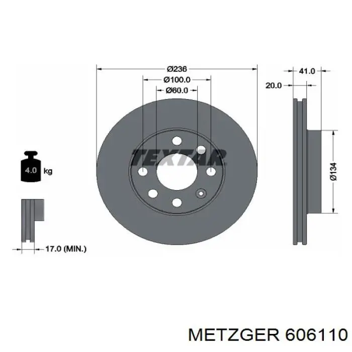 Freno de disco delantero Opel Astra 51, 52, F35, M35