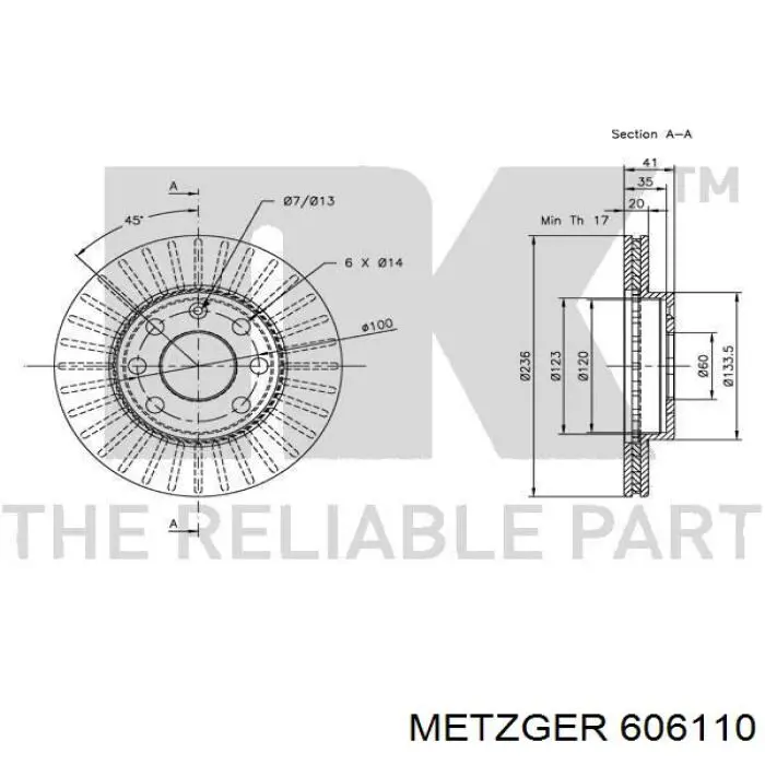 Freno de disco delantero Opel Astra 51, 52, F35, M35