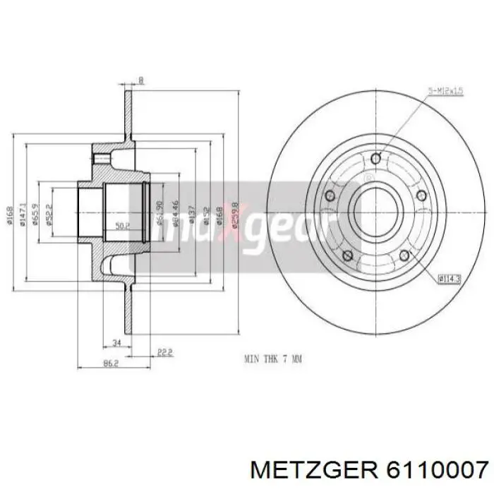 6110007 Metzger disco de freno trasero