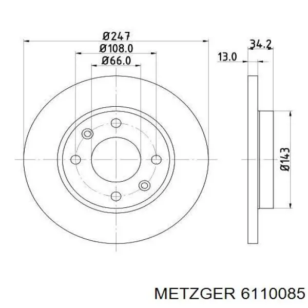 6110085 Metzger freno de disco delantero