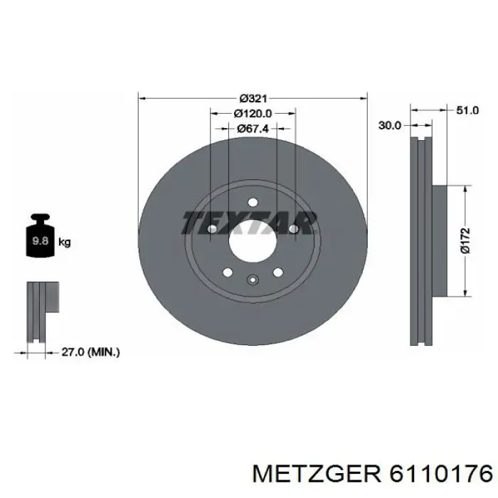 6110176 Metzger freno de disco delantero