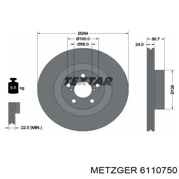 6110750 Metzger freno de disco delantero