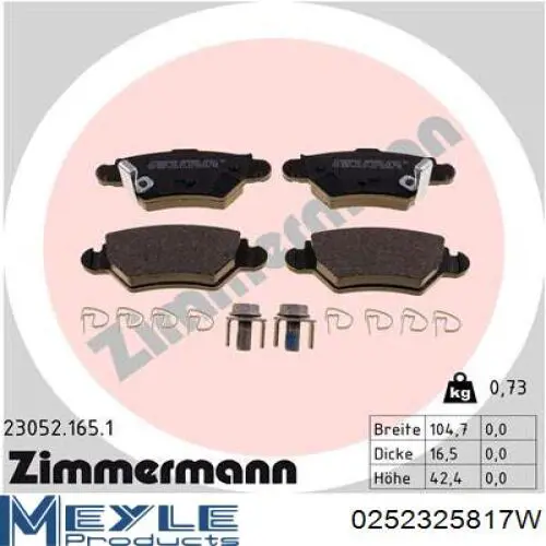 Pastillas de freno traseras 1605037 Opel