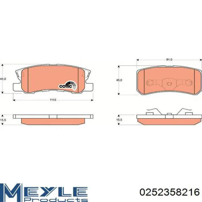 Pastillas de freno traseras MZ690581 Mitsubishi