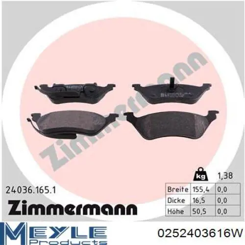 Comprar 5271807AA Chrysler Pastillas de freno traseras