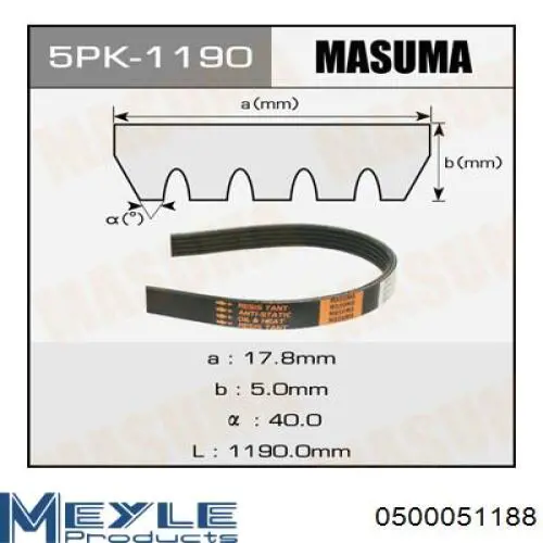 Comprar 5PK1190 Japko Correa trapezoidal
