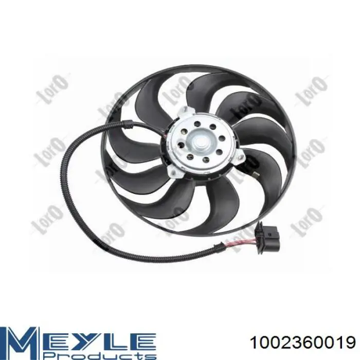 1002360019 Meyle ventilador (rodete +motor refrigeración del motor con electromotor completo)