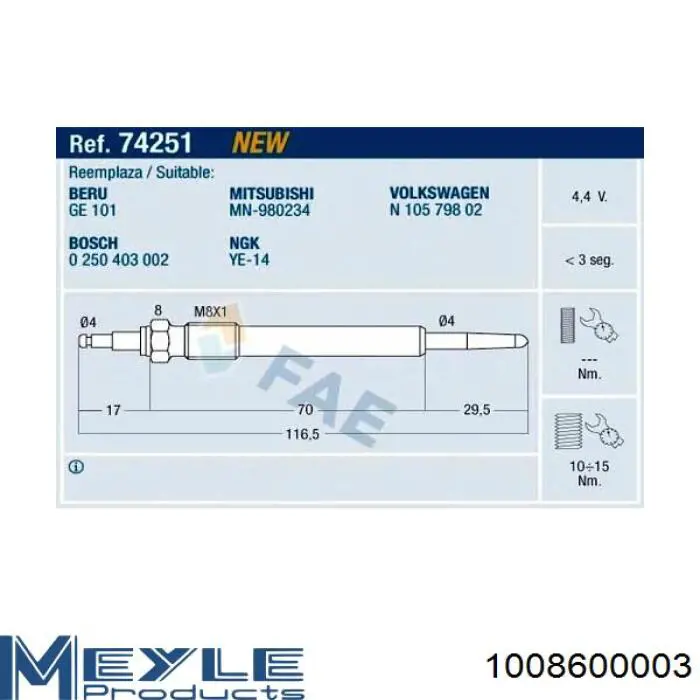Bujía de precalentamiento PM405 HKT