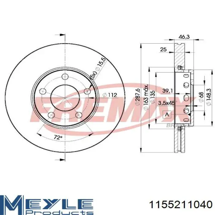 Comprar 1155211040 Meyle Freno de disco delantero