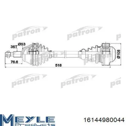 16144980044 Meyle árbol de transmisión delantero derecho