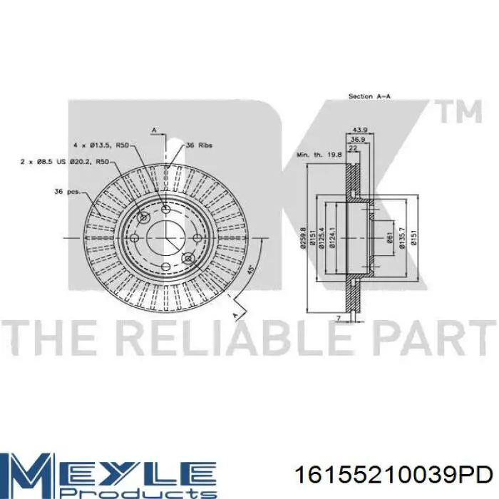 Freno de disco delantero Nissan Versa E12X