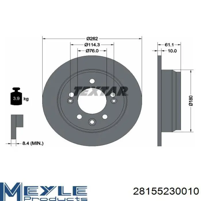 Disco de freno trasero S584111H100 Hyundai/Kia