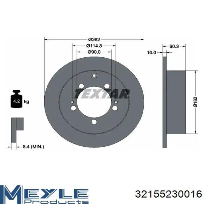 Disco de freno trasero MMB928716 Mitsubishi