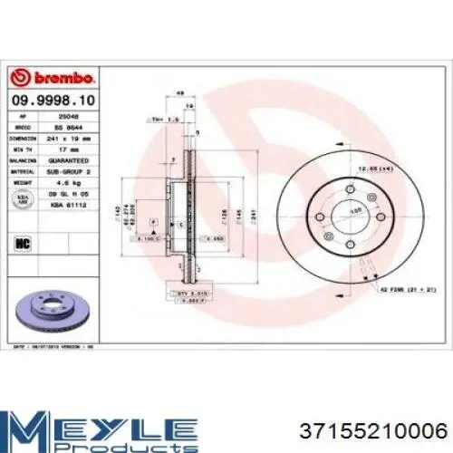 Disco de freno 5171209000 Hyundai/Kia
