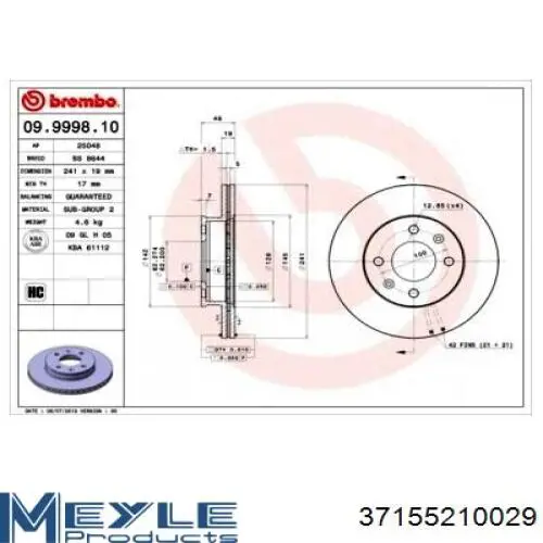 Disco de freno delantero Hyundai/Kia 517123K010FFF