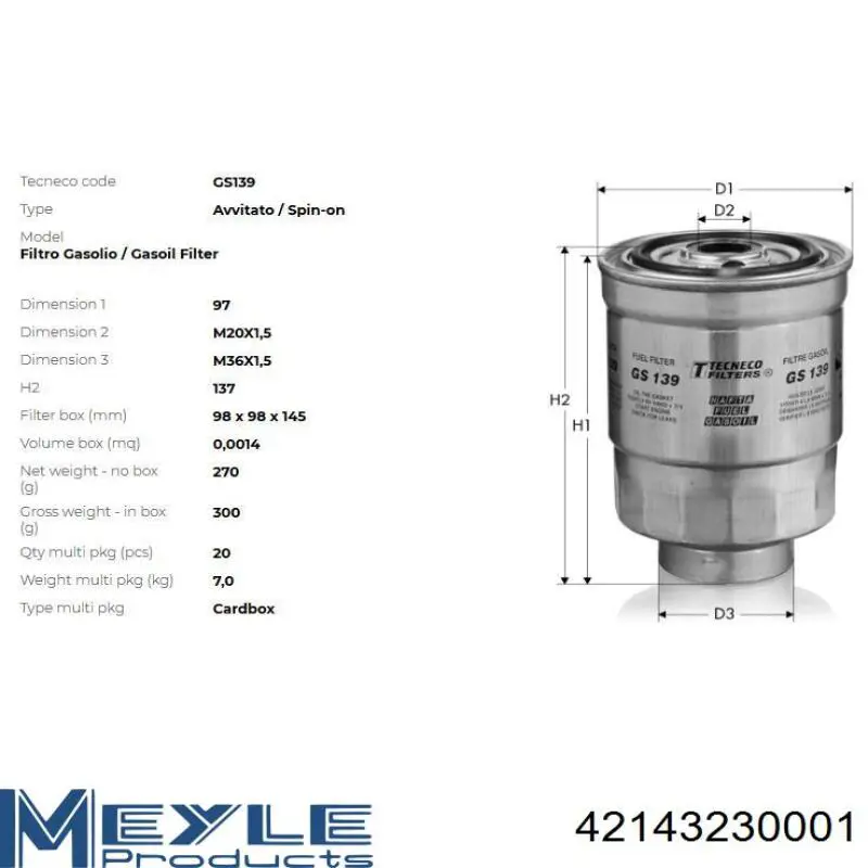 Filtro de combustible MB433425 Hyundai/Kia