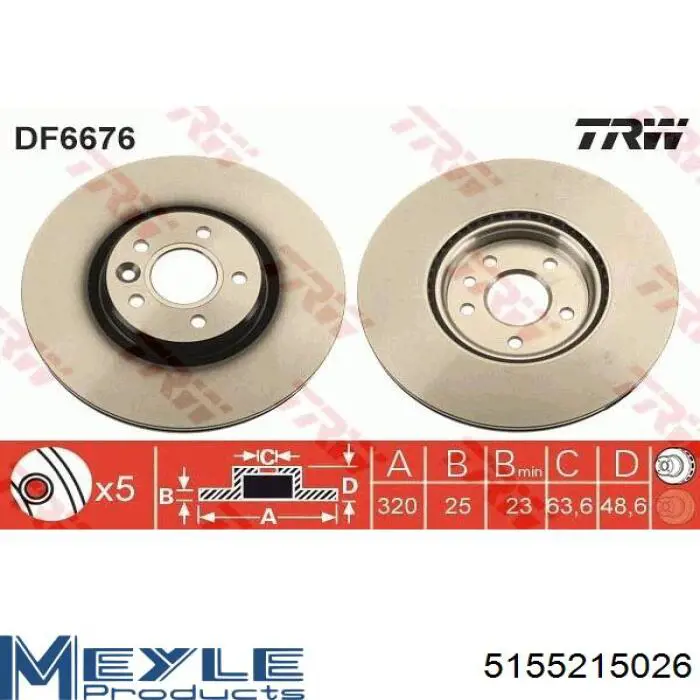 Disco de freno delantero Meyle 5155215026