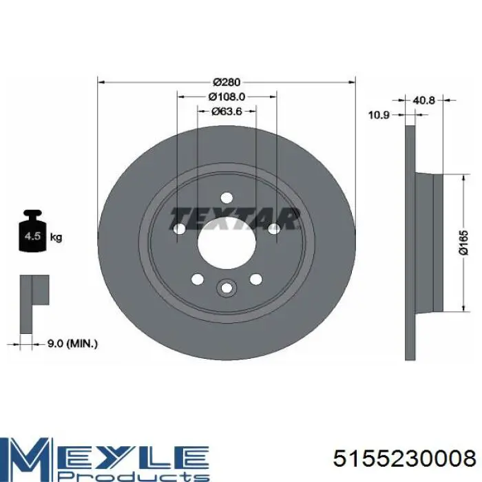 Disco de freno trasero Volvo V40 525, 526