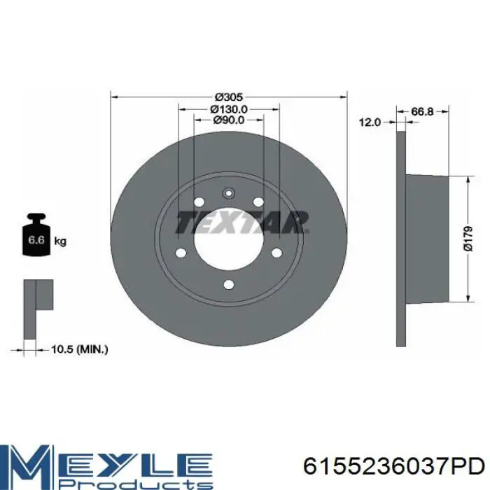 6155236037PD Meyle disco de freno trasero