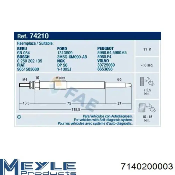 Bujía de incandescencia Peugeot 206 2A/C