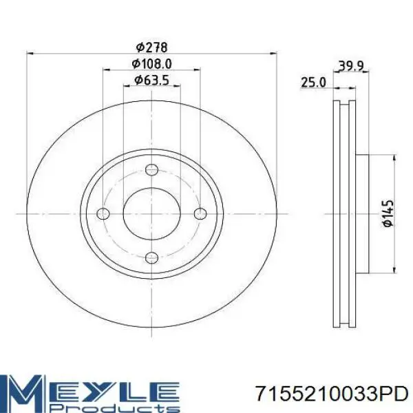 7155210033PD Meyle freno de disco delantero