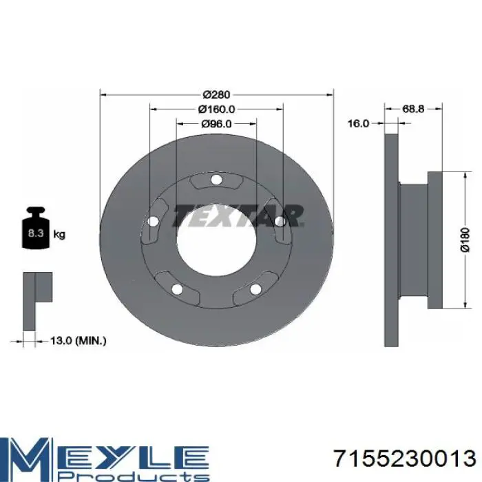 Comprar 7155230013 Meyle Disco de freno trasero