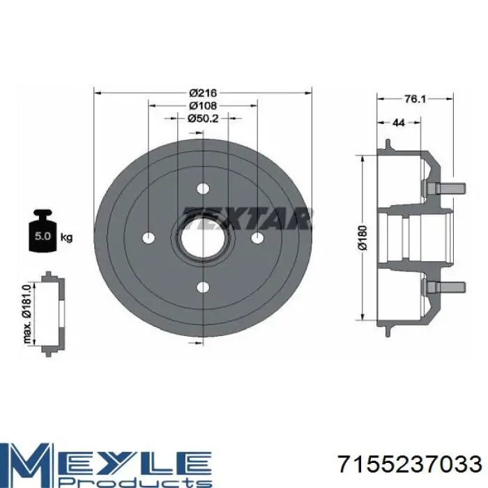 Tambor de freno trasero 97FB1126CA Ford