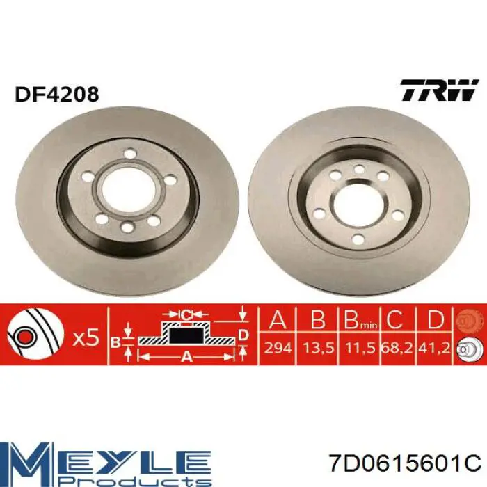 7D0615601C Meyle disco de freno trasero