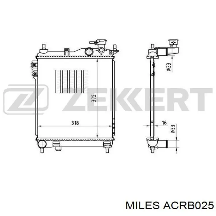 ACRB025 Miles radiador refrigeración del motor