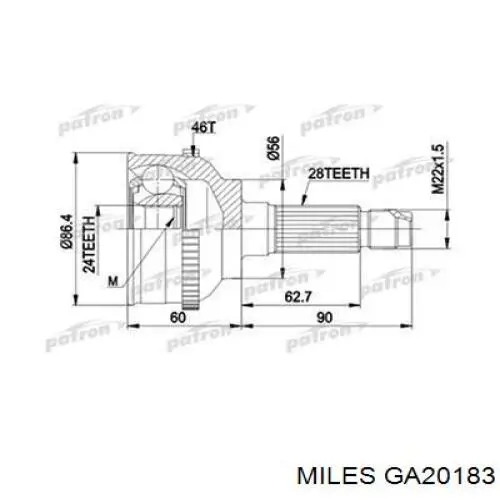 GA20183 Miles junta homocinética exterior delantera