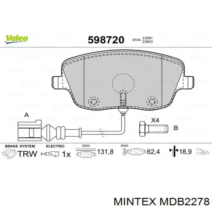 MDB2278 Mintex pastillas de freno delanteras