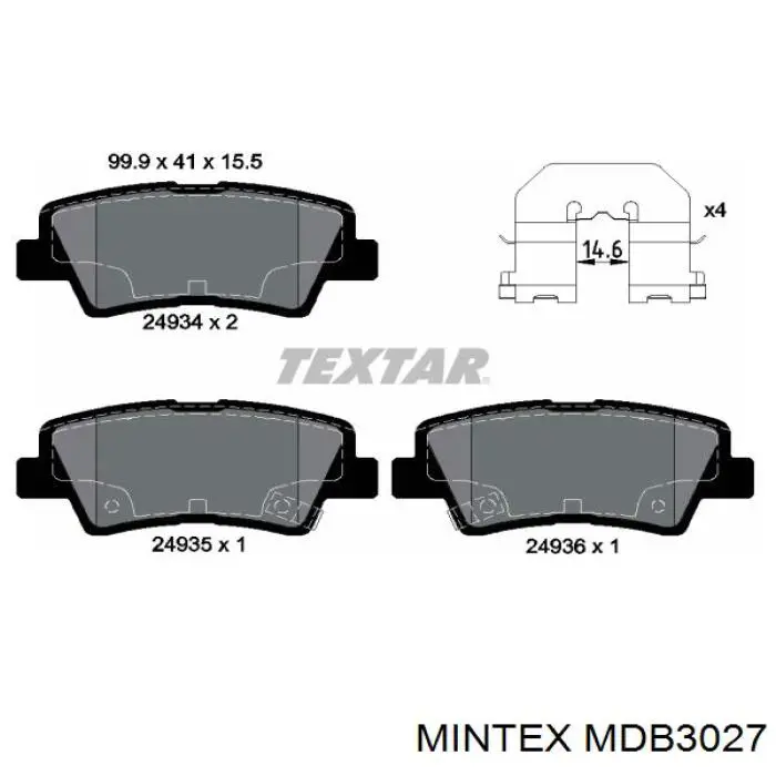 MDB3027 Mintex pastillas de freno traseras