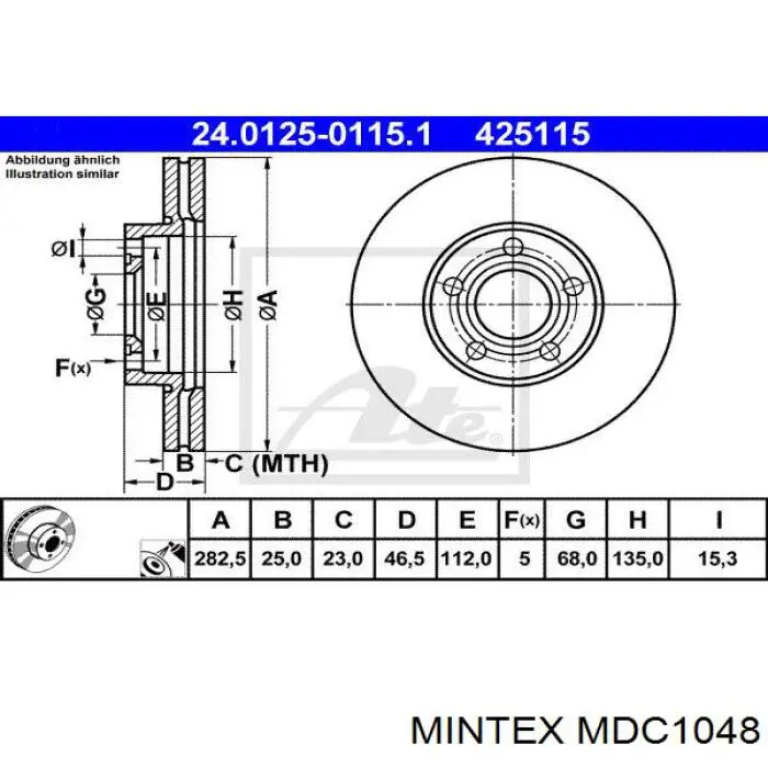 MDC1048 Mintex freno de disco delantero