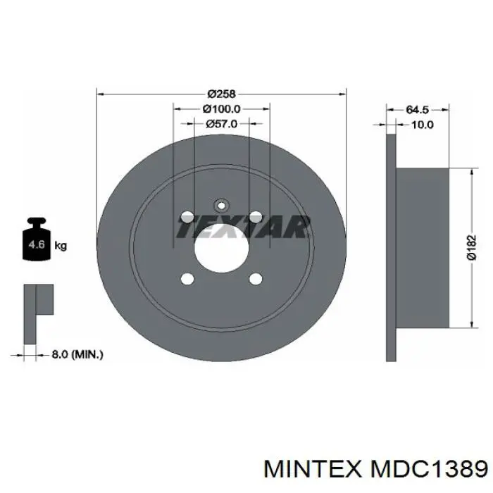 MDC1389 Mintex disco de freno trasero