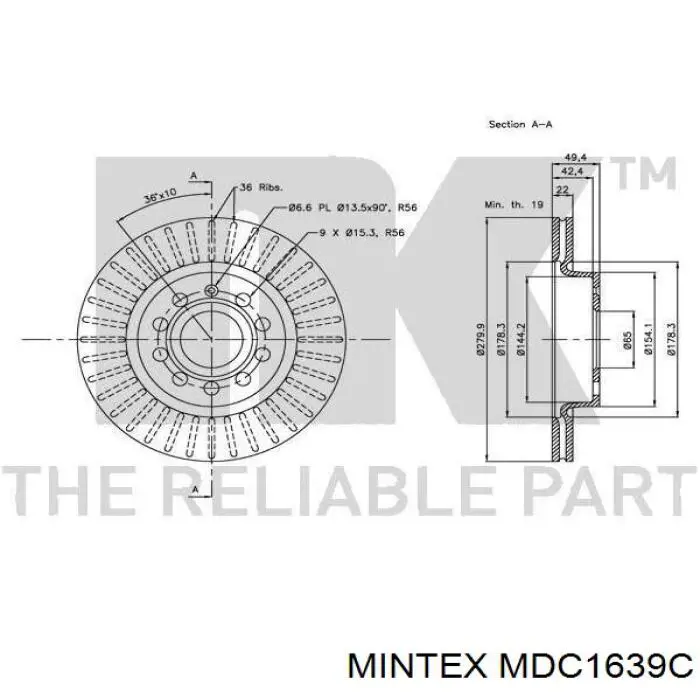 Freno de disco delantero Volkswagen Caddy 2 9K9