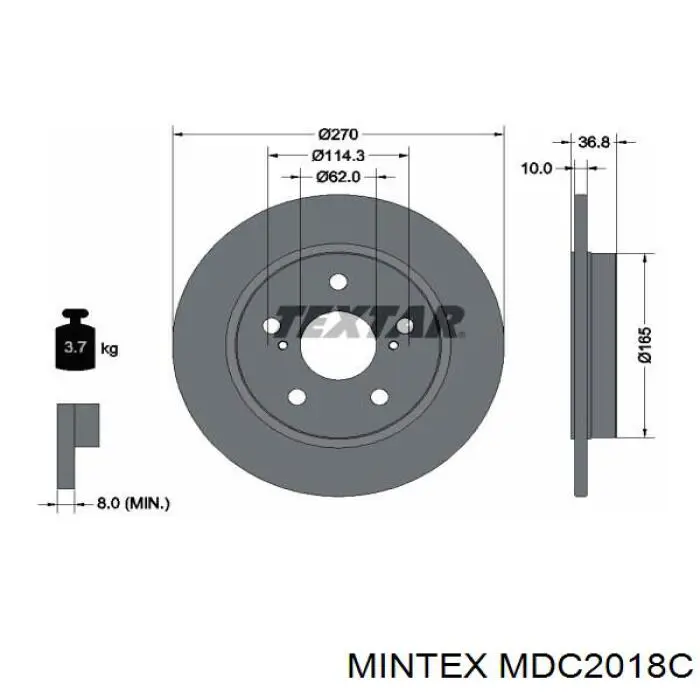 Disco de freno trasero Toyota Auris E15
