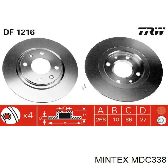 MDC338 Mintex freno de disco delantero