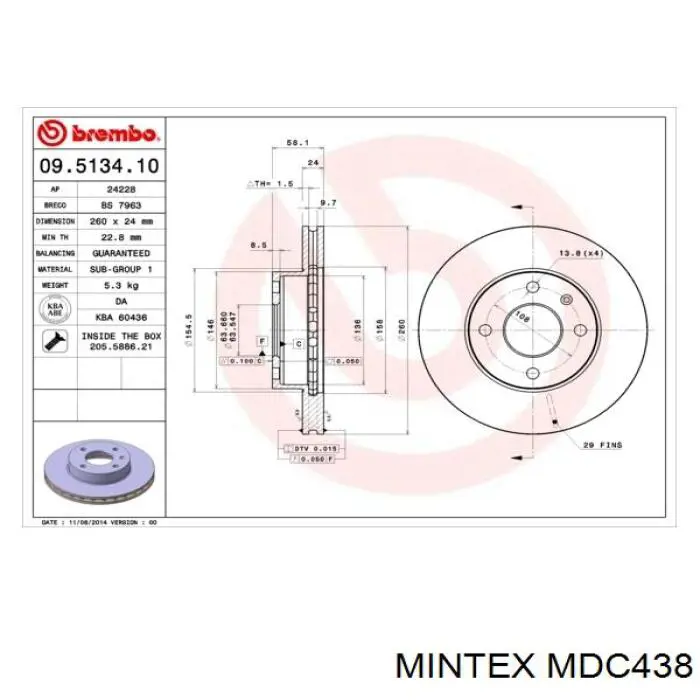 MDC438 Mintex freno de disco delantero