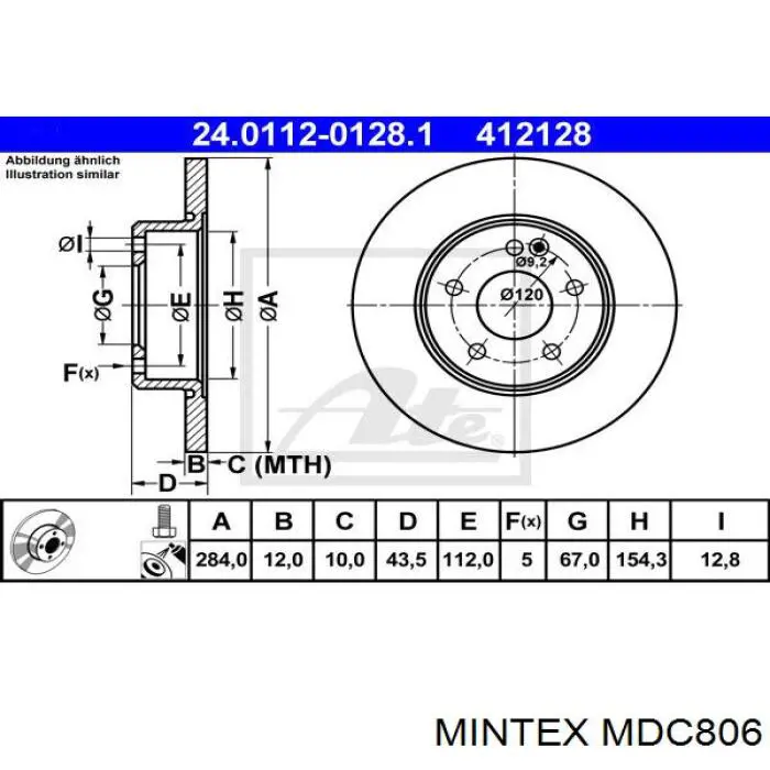 MDC806 Mintex disco de freno delantero