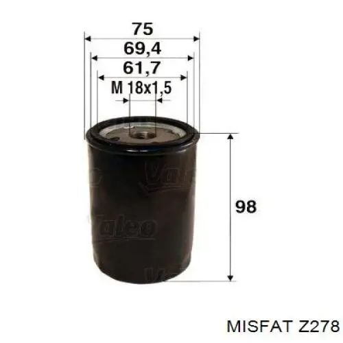 Z278 Misfat filtro de aceite