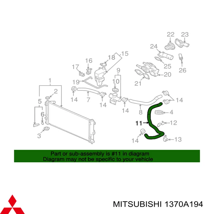 1370A194 Mitsubishi manguera refrigerante para radiador inferiora